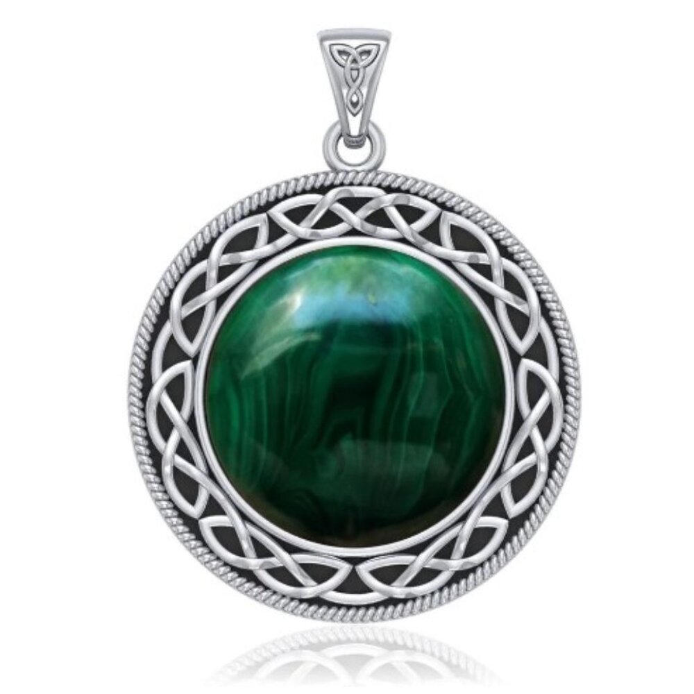 NWOT Celtic Knotwork Sterling Silver Pendant with Synthetic Malachite